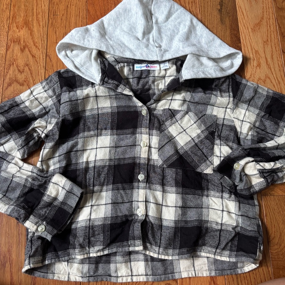 Sugar & Jade - Plaid Cropped Twill Button Up